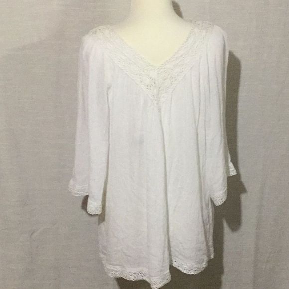 Krazy Kat Gauze w/ Crochet Trim White Blouse - Picture 3 of 9